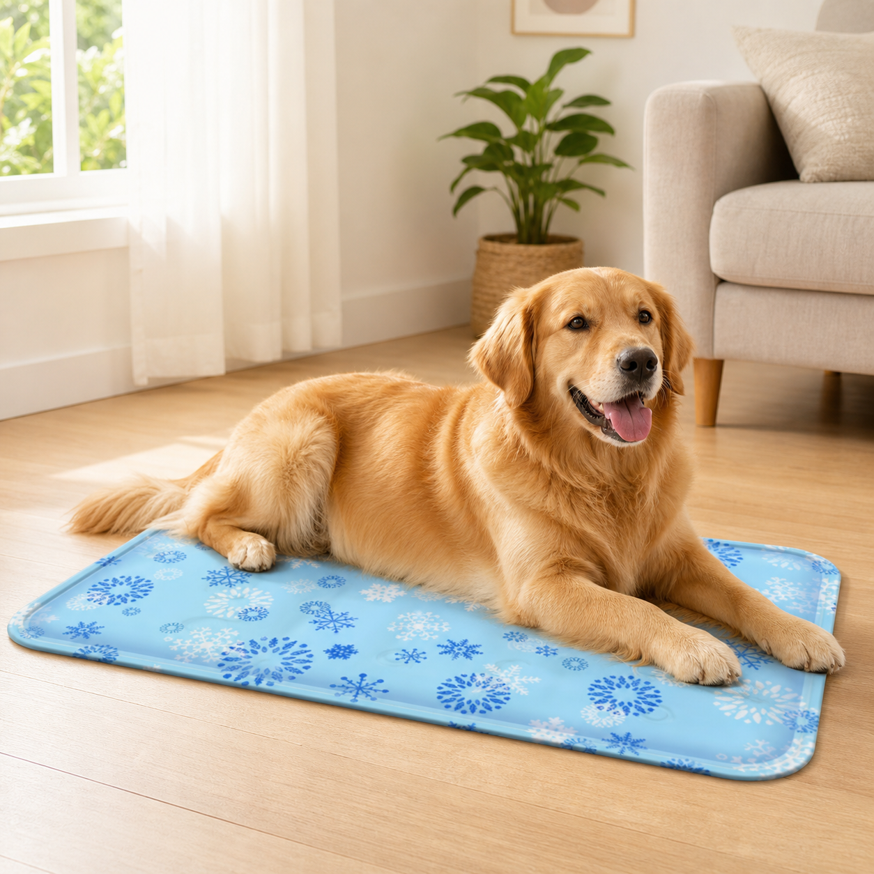 Dog on cooling mat